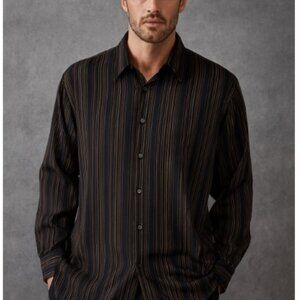 Tommy Bahama Striped Shirt Black Long Sleeve Button Front Mens 2XL